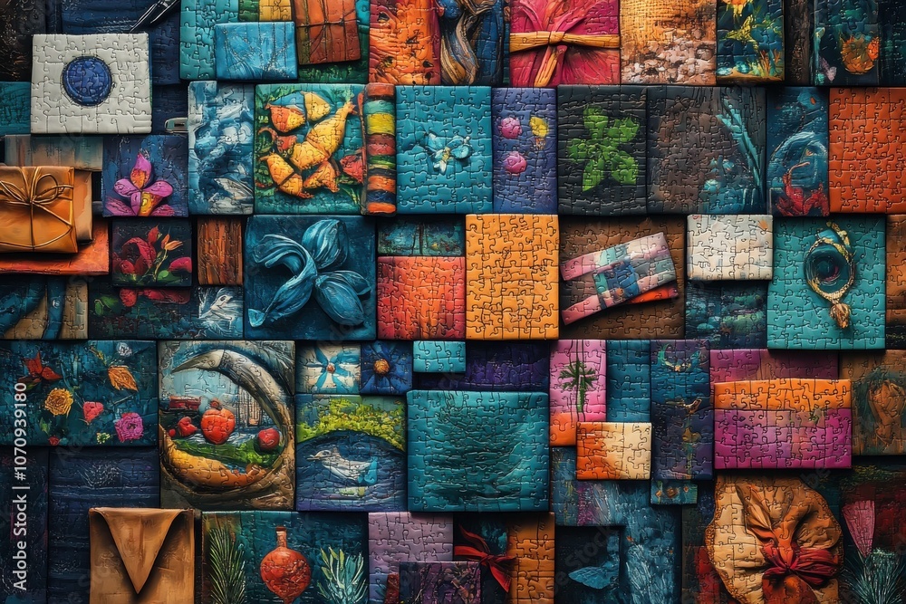 Colorful Puzzle Pieces with Artistic Designs Colorful Puzzle Pieces with Artistic Designs