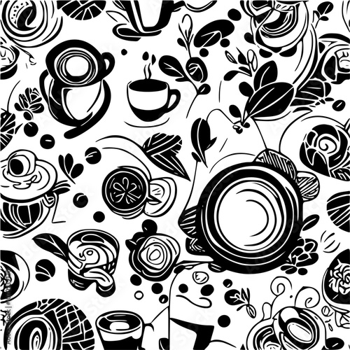 Coffee ritual: abstract art in black and white tones that remembers morning moments.