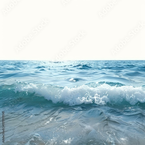 Turquoise ocean wave breaking on white background