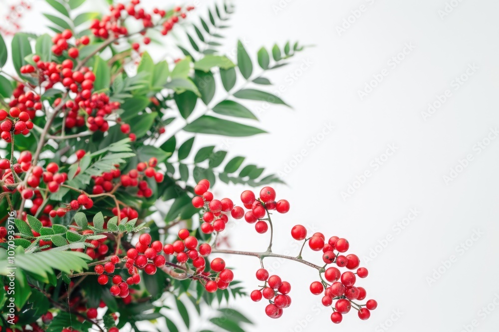 A close-up shot of a plant with bright red berries, great for food, decoration or illustration A close-up shot of a plant with bright red berries, great for food, decoration or illustration
