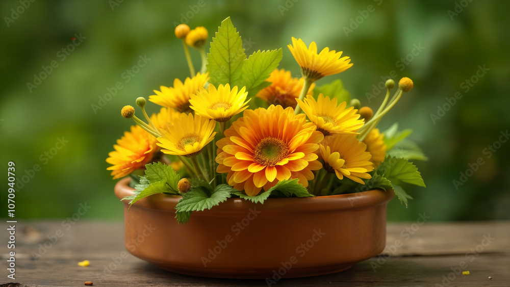 A Creative Fusion of Culinary Art and Nature with a Vibrant Meal Arranged in the Middle of a Flower Pot A Creative Fusion of Culinary Art and Nature with a Vibrant Meal Arranged in the Middle of a Flower Pot