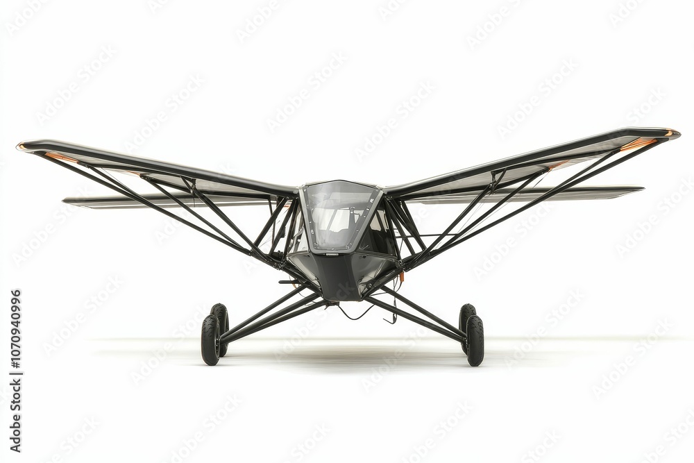 Black ultralight aircraft with wheels. Black ultralight aircraft with wheels.