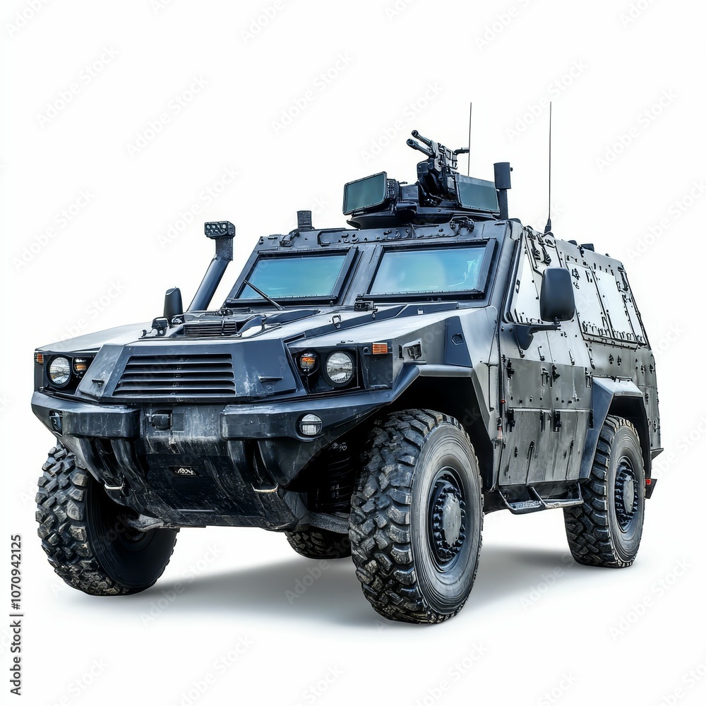 Black armored vehicle on white background. Black armored vehicle on white background.