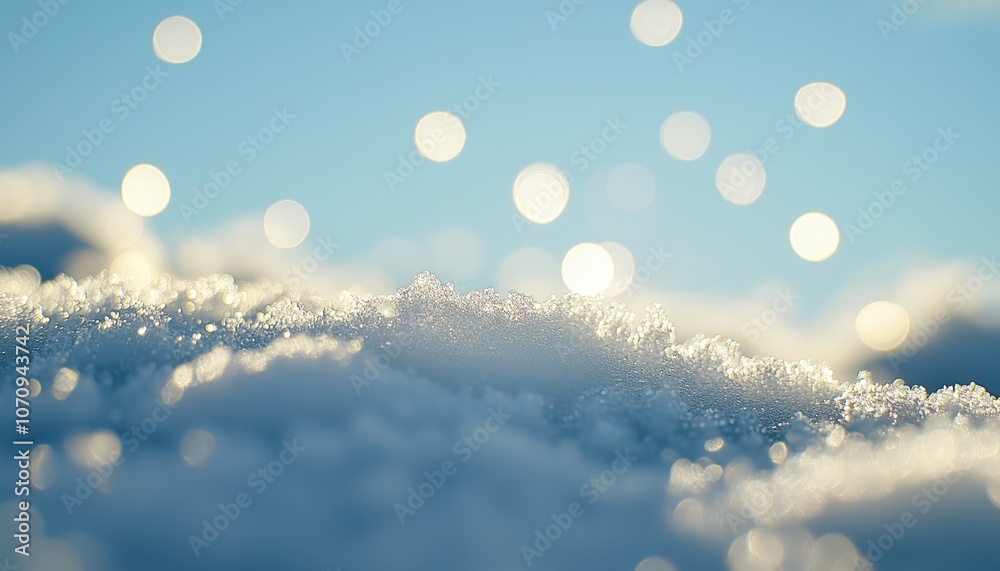 Winter Wonderland: Snowdrifts, Stunning Light, And Snowflakes Against Blue Sky With Bokeh Circles. Ample Copy Space, Gorgeous Format.