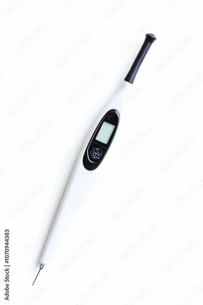 White digital thermometer with black tip. White digital thermometer with black tip.