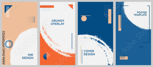 Vector illustration. Hand drawn abstract overlay set. Ink brush strokes border set with memphis pattern elements. Template for design flyer, voucher, coupon, wallpaper, vertical photo frame, stories