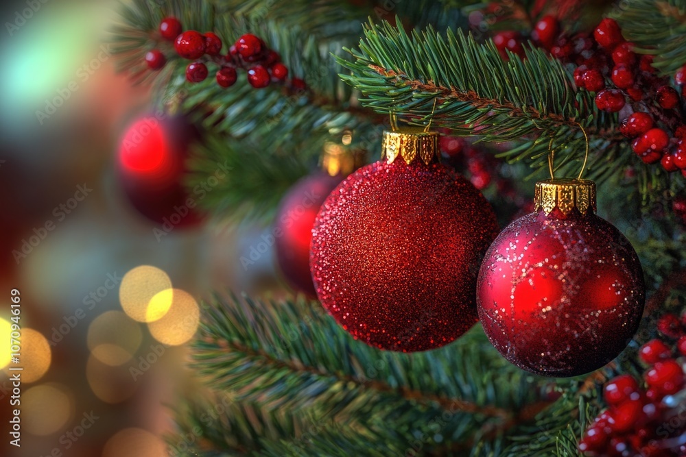 A detailed view of Christmas tree decorations A detailed view of Christmas tree decorations