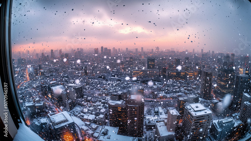 広角レンズで捉えた東京の初雪