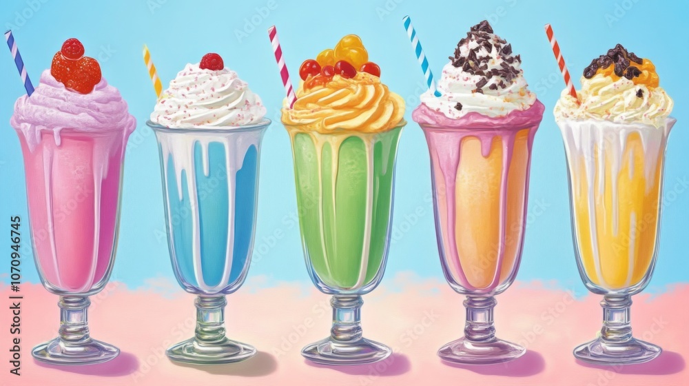 custom made wallpaper toronto digitalColorful Milkshakes with Whipped Cream and Straws