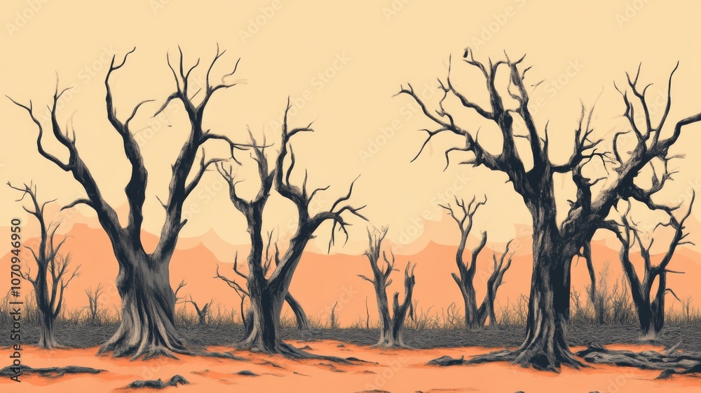 Dead Trees in a Desert Landscape: A Haunting Sunset Dead Trees in a Desert Landscape: A Haunting Sunset