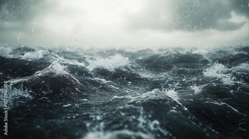 Stormy ocean with rain and waves.