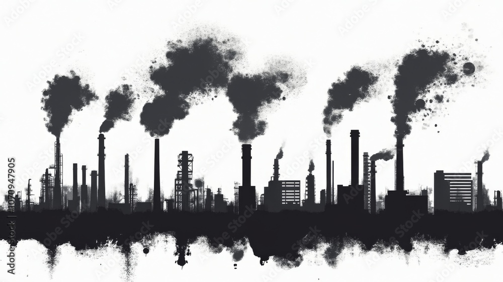 Obraz premium Industrial Cityscape: A Silhouette of Pollution