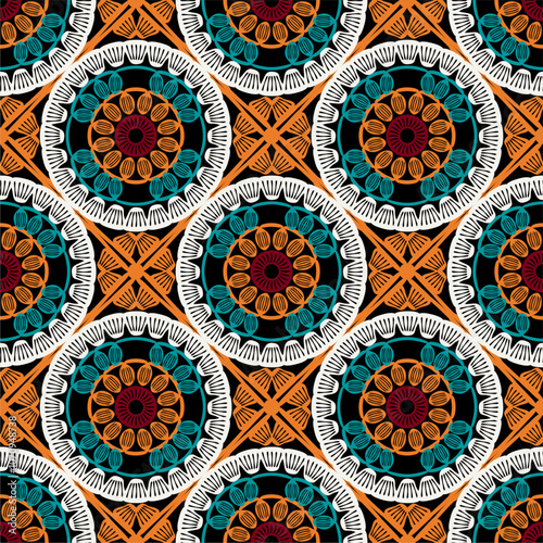 Pattern with crochet granny square with flowers wallpaper handmade decorative art design print	