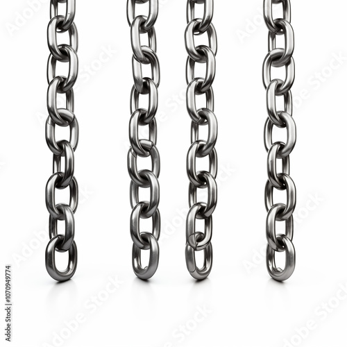 Four Metal Chains Hanging Isolated on White Background