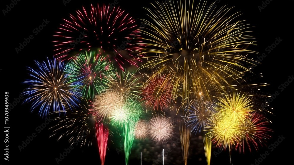 Vibrant Fireworks Display on Black Background Vibrant Fireworks Display on Black Background