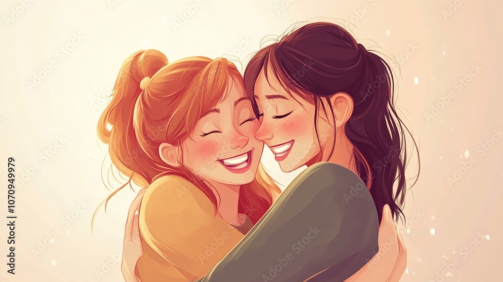 Two Smiling Girls Hugging - A Moment of True Friendship Two Smiling Girls Hugging - A Moment of True Friendship