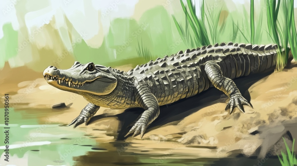 Naklejka premium Close Up of a Crocodile in its Natural Habitat