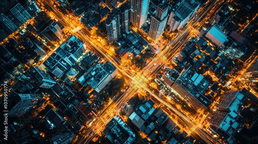 Aerial view of a vibrant cityscape at night Aerial view of a vibrant cityscape at night