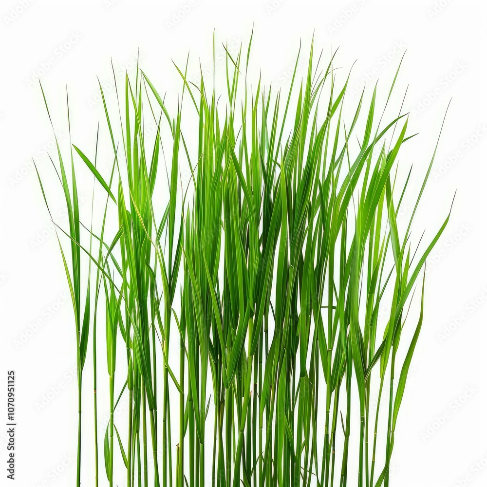 Long green grass growing wild against a bright white background