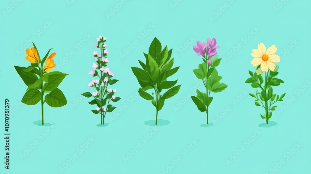 Fototapeta premium Vibrant Floral Illustration: A Bouquet of Colorful Blooms