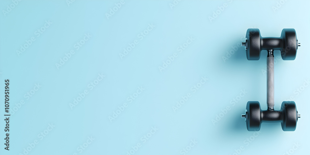 An elegant dumbbell icon on the right side, set against a vast blue background with ample space for text, set at a 3:2 aspect ratio and scaled to 50%. An elegant dumbbell icon on the right side, set against a vast blue background with ample space for text, set at a 3:2 aspect ratio and scaled to 50%.