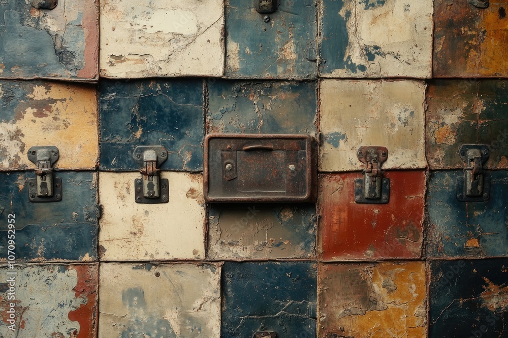 Weathered Metal Panels with Rust and Hinges