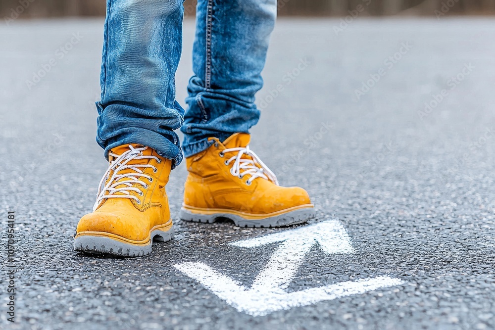 Standing on a street with arrow signs pointing in different directions, illustrating the choices people must make in life Standing on a street with arrow signs pointing in different directions, illustrating the choices people must make in life
