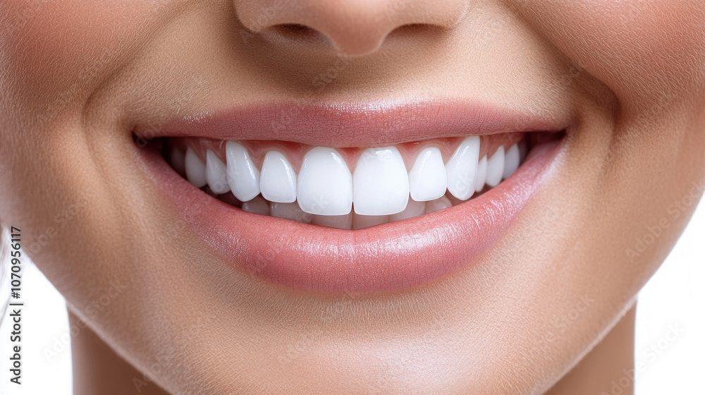 Obraz premium Bright, Cheerful Smile Showcasing Perfectly White Teeth, Set Against A Pure White Background To Emphasize Dental Health And Freshness