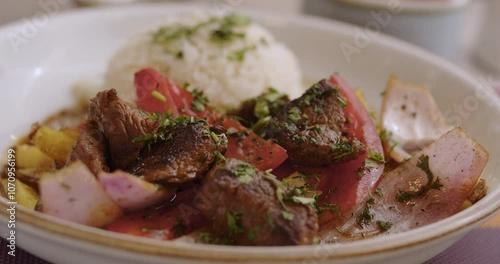 Close-Up of Sautéed Loin, Lomo Saltado – Culinary Footage