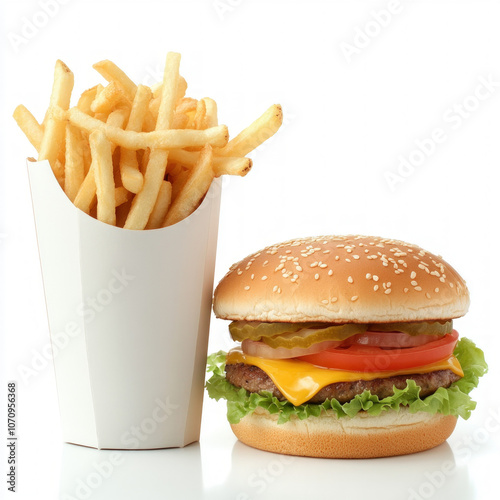 Cheeseburger And Fries Isol...