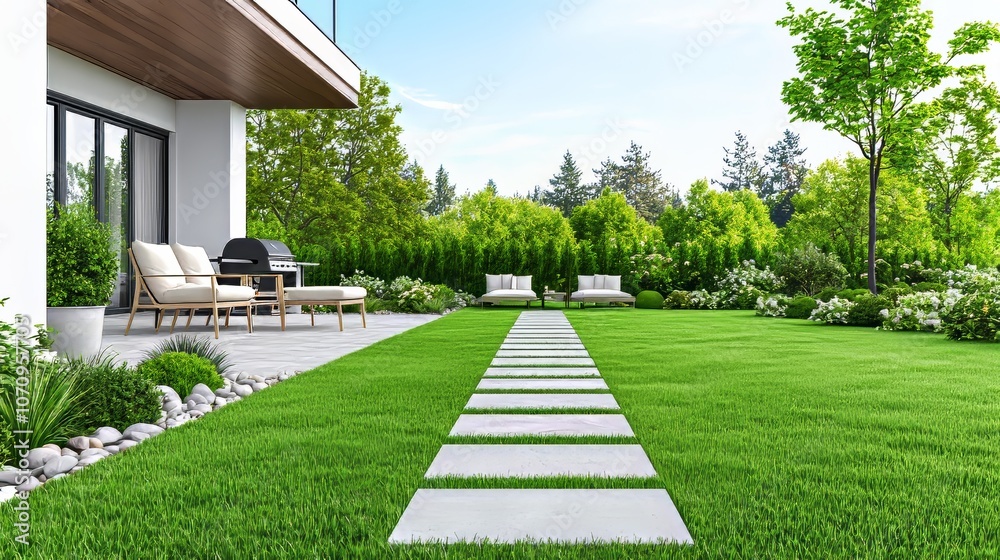 Enjoying the summer day in the backyard with a pool, outdoor kitchen, and patio furniture Enjoying the summer day in the backyard with a pool, outdoor kitchen, and patio furniture