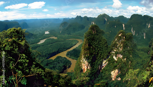 Madidi National Park with dense Amazon rainforest and winding river