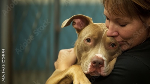 Shelter animals looking out of cages with hopeful eyes, warm natural light illuminating the scene