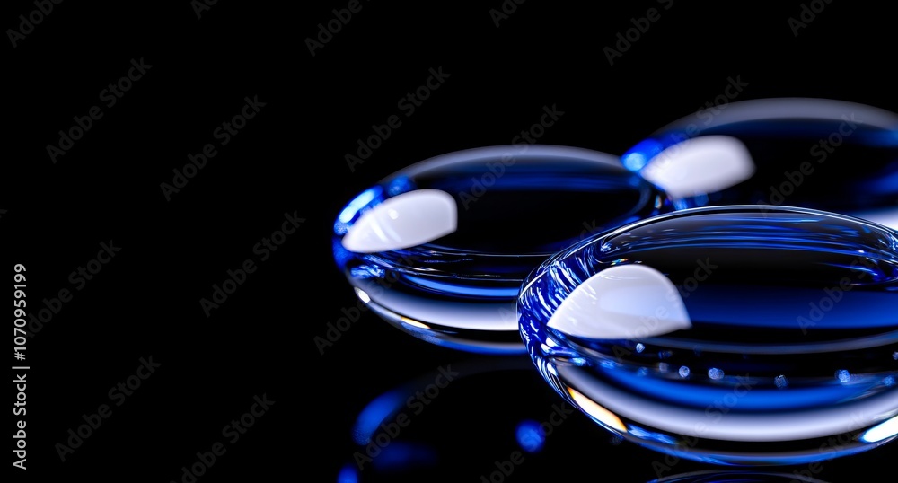 A group of blue glass spheres on a black surface A group of blue glass spheres on a black surface