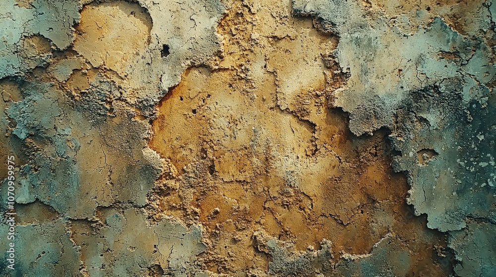A textured surface showing peeling paint and rust in earthy tones. A textured surface showing peeling paint and rust in earthy tones.