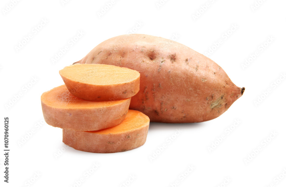 Fresh raw sweet potatoes isolated on white Fresh raw sweet potatoes isolated on white
