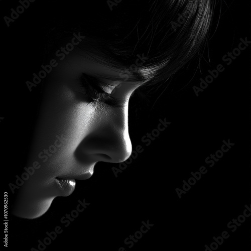 Woman Looking Down Isolated