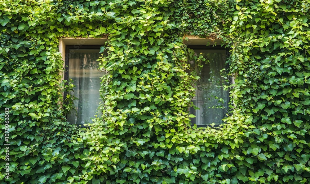 Facade of a building covered with ivy. Plants growing on the facade. Ecology and green living in city, urban environment, sustainable living concept. Facade of a building covered with ivy. Plants growing on the facade. Ecology and green living in city, urban environment, sustainable living concept.