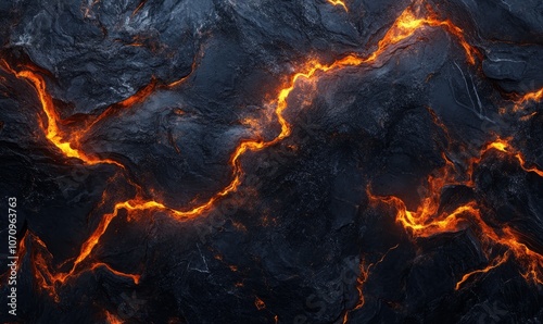 Black marble texture, orange glowing veins