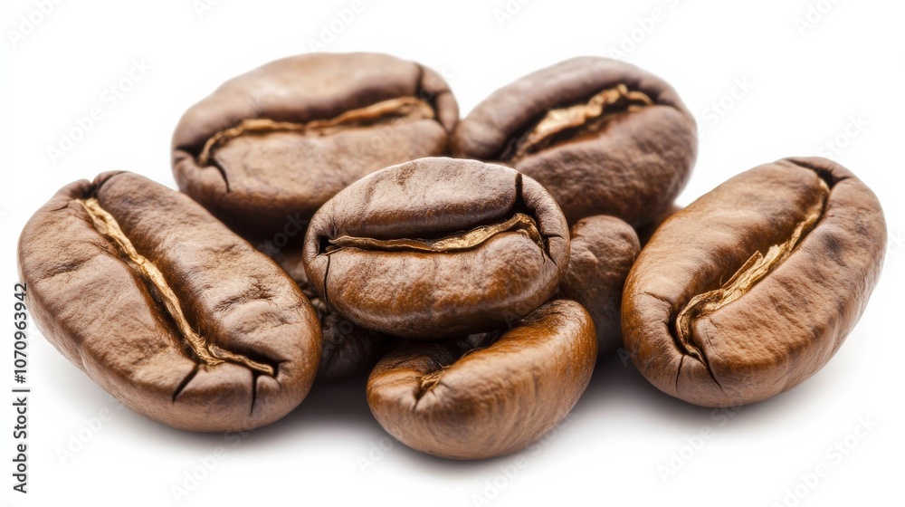 Close-up of Roasted Coffee Beans, Brown Coffee Beans Artistic Photography with White Background Close-up of Roasted Coffee Beans, Brown Coffee Beans Artistic Photography with White Background