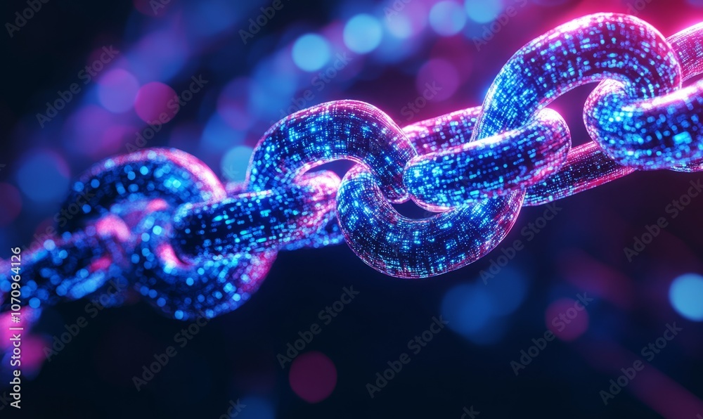 Blockchain nodes, neon glow effect, dark futuristic background, financial connections technology Blockchain nodes, neon glow effect, dark futuristic background, financial connections technology