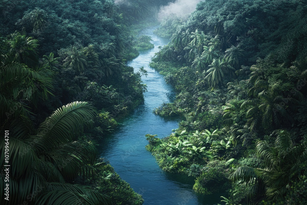 Lush Tropical Rainforest with Winding River Lush Tropical Rainforest with Winding River