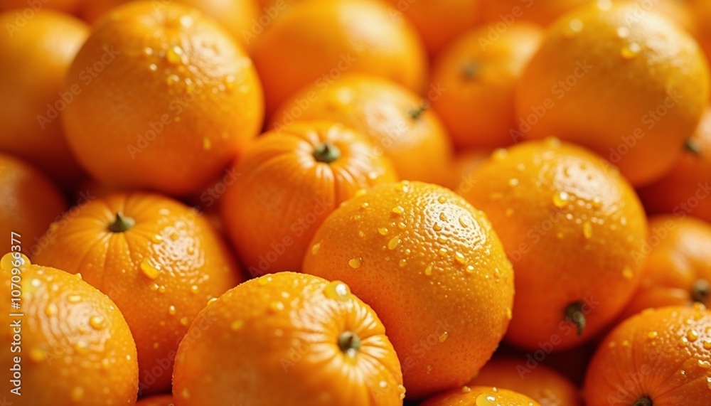 Close-up of fresh tangerines with water droplets, showcasing their vibrant texture and color Close-up of fresh tangerines with water droplets, showcasing their vibrant texture and color