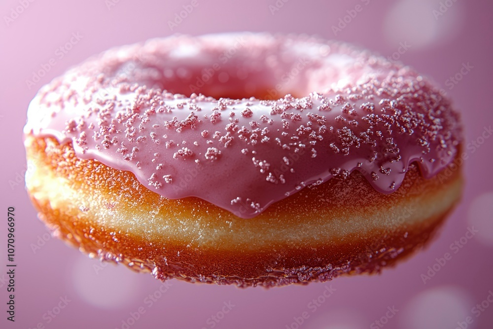 A Single Pink Donut Sprinkled with Iridescent Glitter A Single Pink Donut Sprinkled with Iridescent Glitter