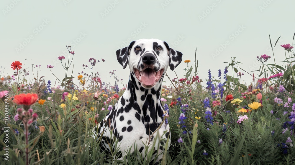 Outdoor Portrait of Dalmatian Dog with Classic Black and White Spots
