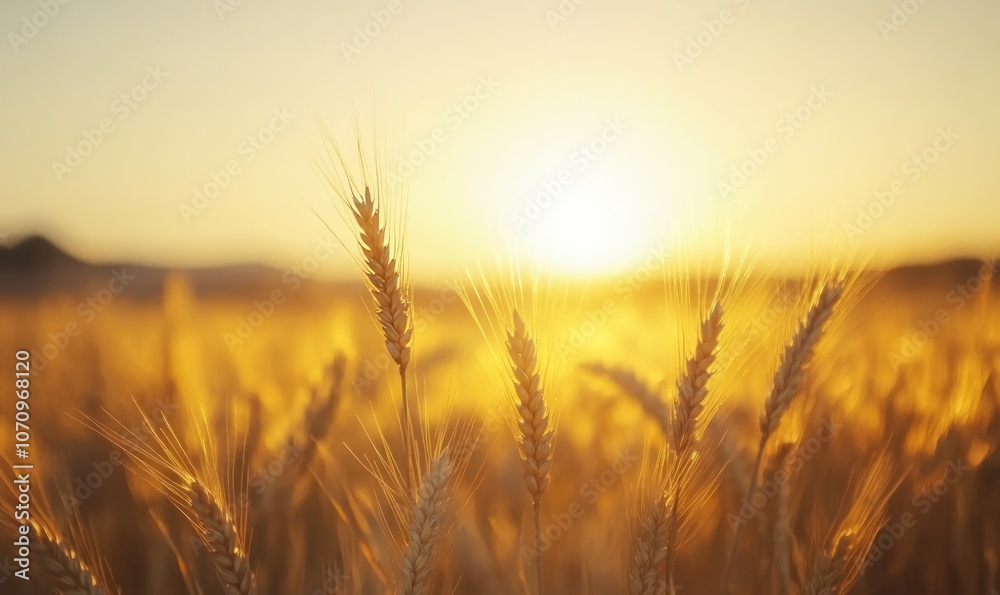 Golden wheat field at sunset symbolizing abundance and harvest season Golden wheat field at sunset symbolizing abundance and harvest season