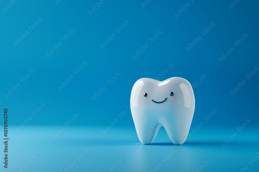 Cute 3d tooth character smile isolated on light blue background Cute 3d tooth character smile isolated on light blue background