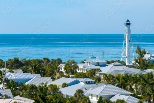 Expensive residential houses in island small town Boca Grande on Gasparilla Island in southwest Florida. American dream homes as example of real estate development in US suburbs photo