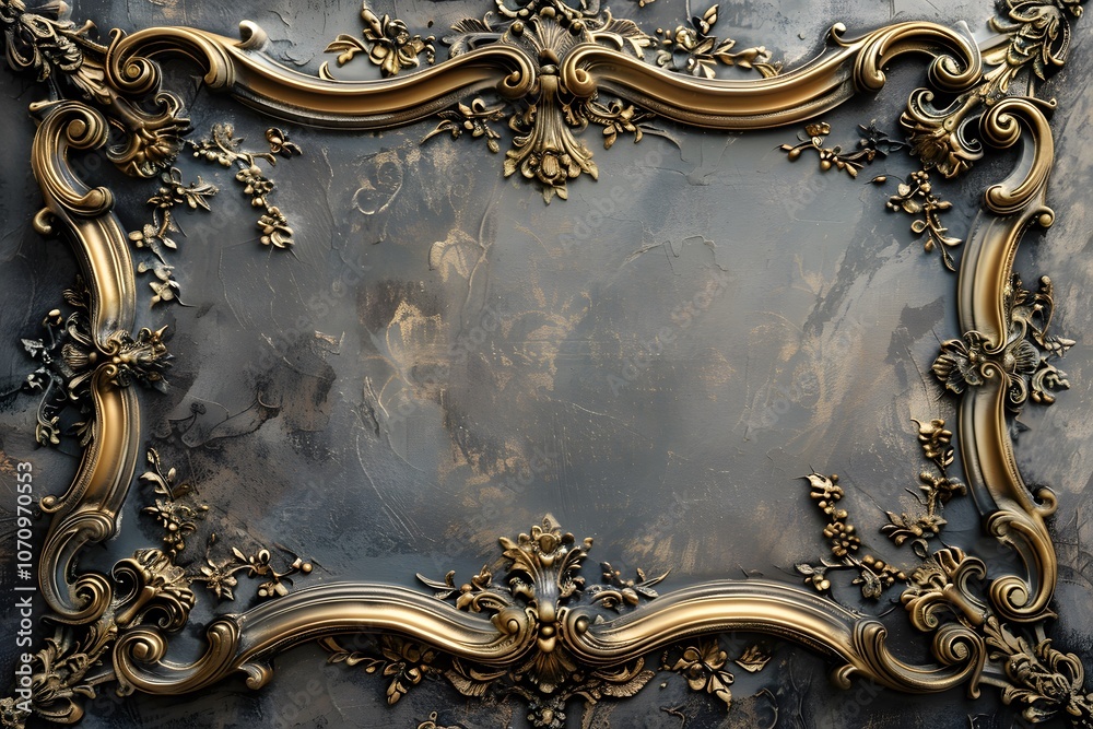 Antique-style ornate frame with dark clouded background. Elegant vintage design for art, decoration, or prints