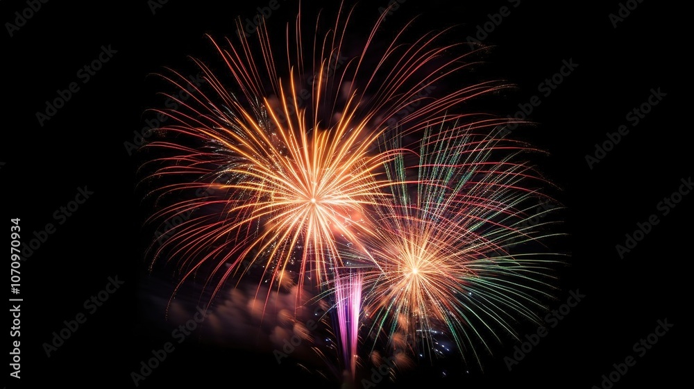 Vibrant Fireworks Display in Night Sky Vibrant Fireworks Display in Night Sky